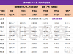 9家整機商競標，最低價2100元/kW！國家電投16GW海上風電機組集采開標！